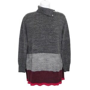 GAP Womens Tunic Sweater S Gray Long Sleeve Colorblock‎ Snap Turtleneck Knit